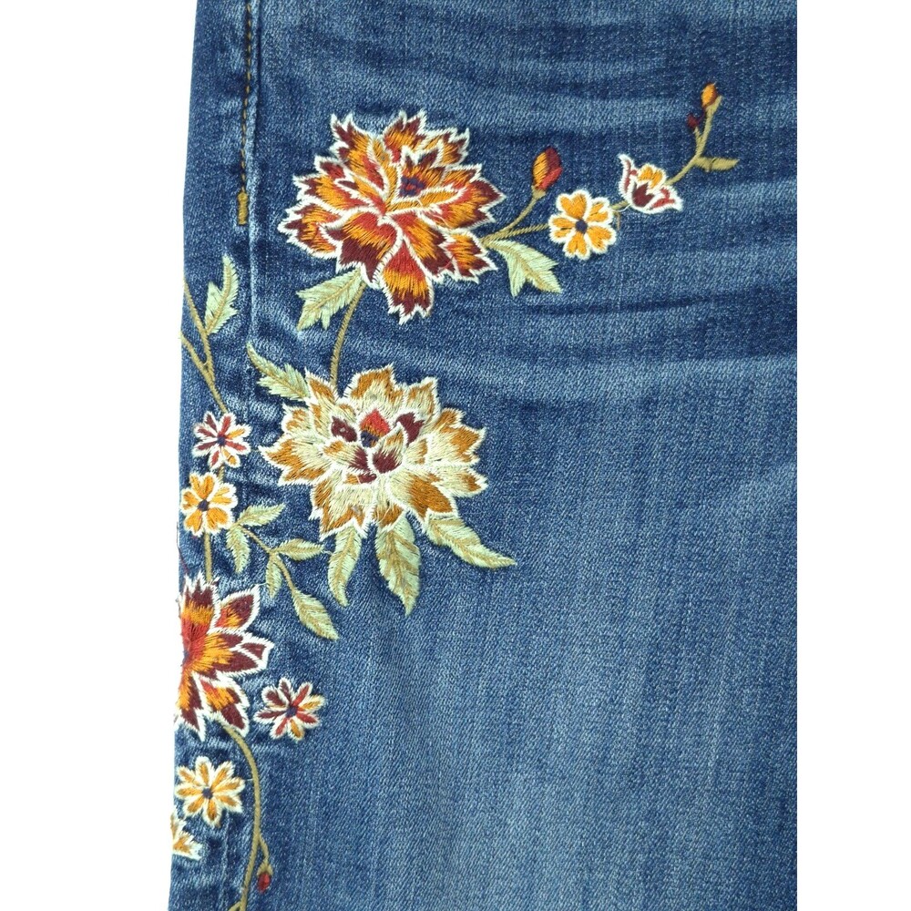 Free People Driftwood Jeans Jackie Slim Fit Floral Embroidered Orange Red Boho - Picture 3 of 8